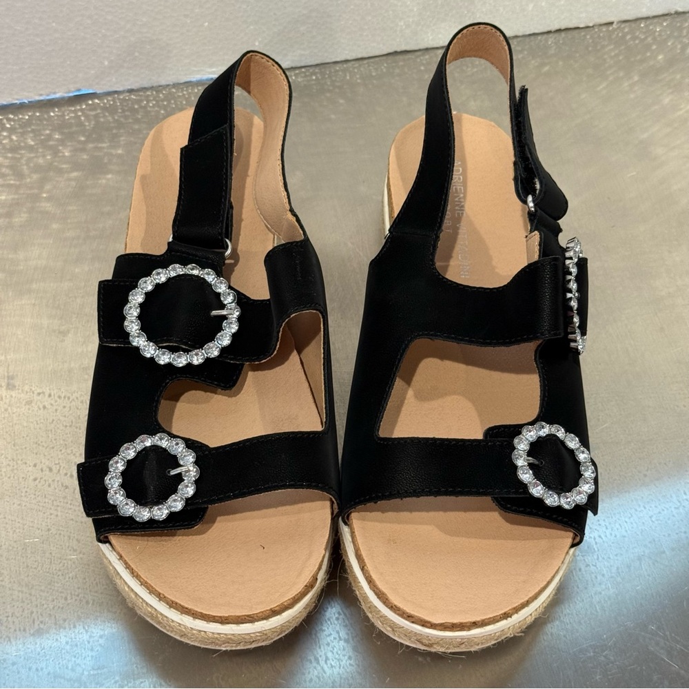 Adrienne Vittadini Black Jeweled Prize Strappy Platform Sandals Women Size 9.5 - Picture 4 of 12
